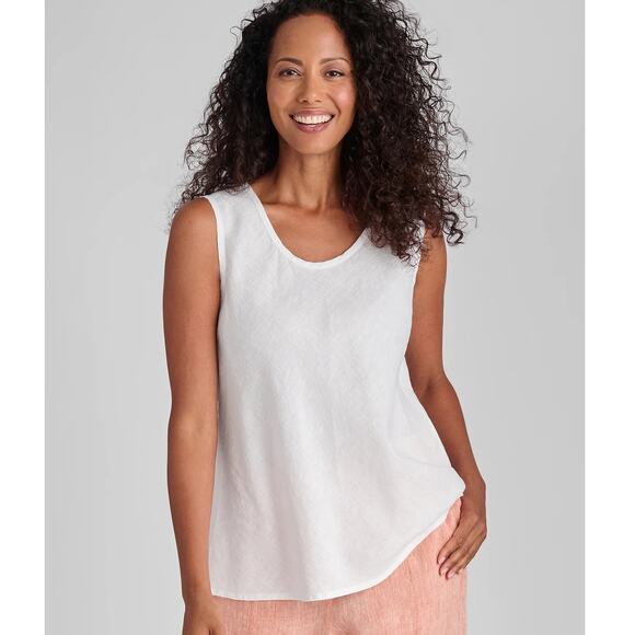 Flax Jasmine Tank White 100% Linen Tank Top SZ SMALL Quiet Luxury $105 MSRP EUC - Picture 1 of 13